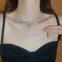 Luxury Sparkling Cubic Zirconia Twist Pendant Necklace Earrings Set Formal Jewelry