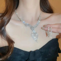 Luxury Sparkling Cubic Zirconia Twist Pendant Necklace Earrings Set Formal Jewelry