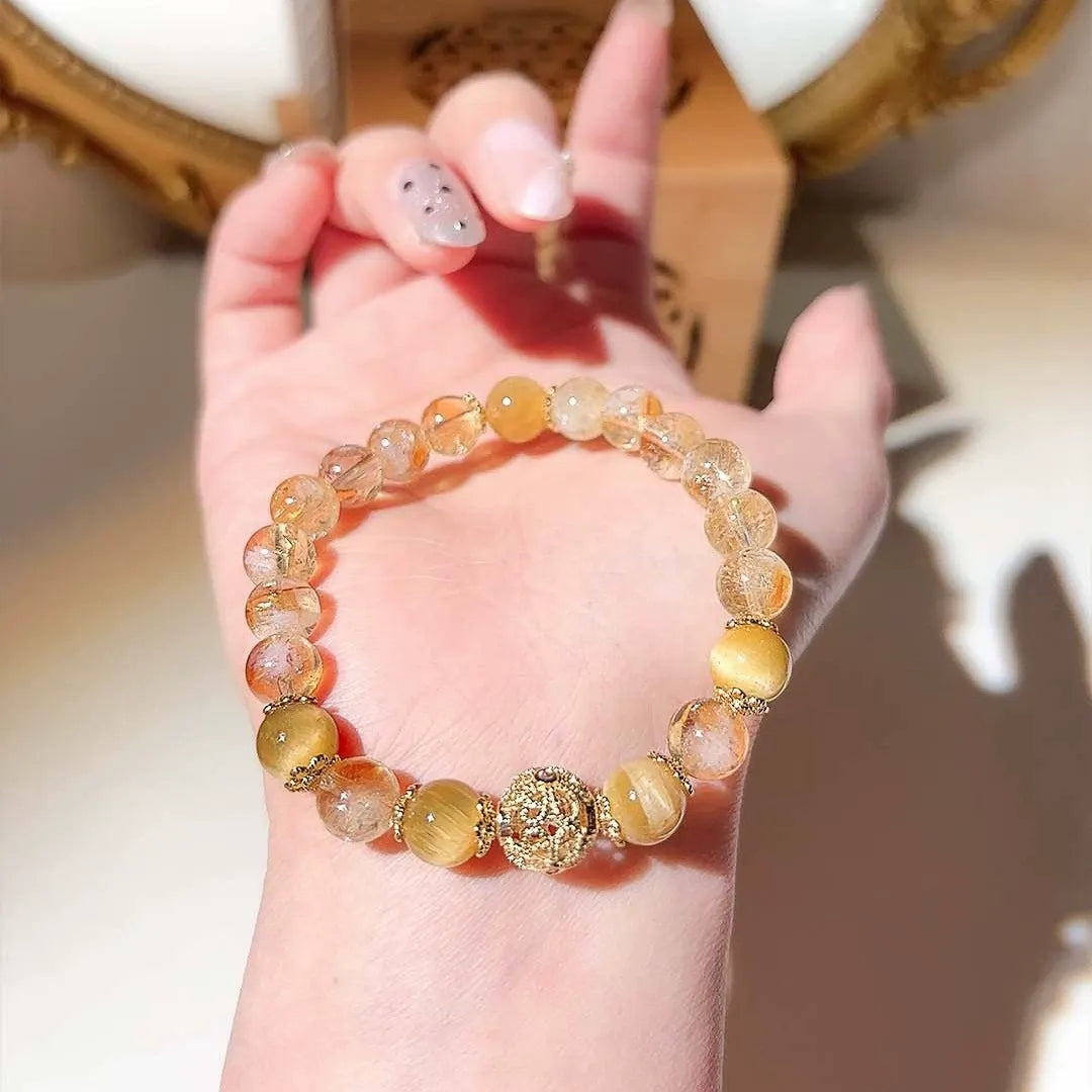 Yellow Citrine Crystal Mala Beads Stretch Bracelet
