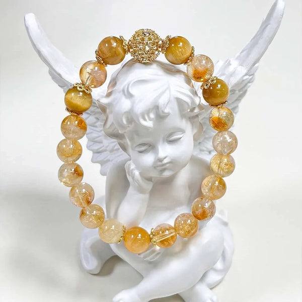 Yellow Citrine Crystal Mala Beads Stretch Bracelet