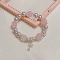 Pink Crystal Pearl Heart Charm Bead Bracelets