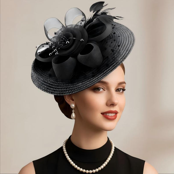 Beaded Feather Wide Brim Wedding Fascinator