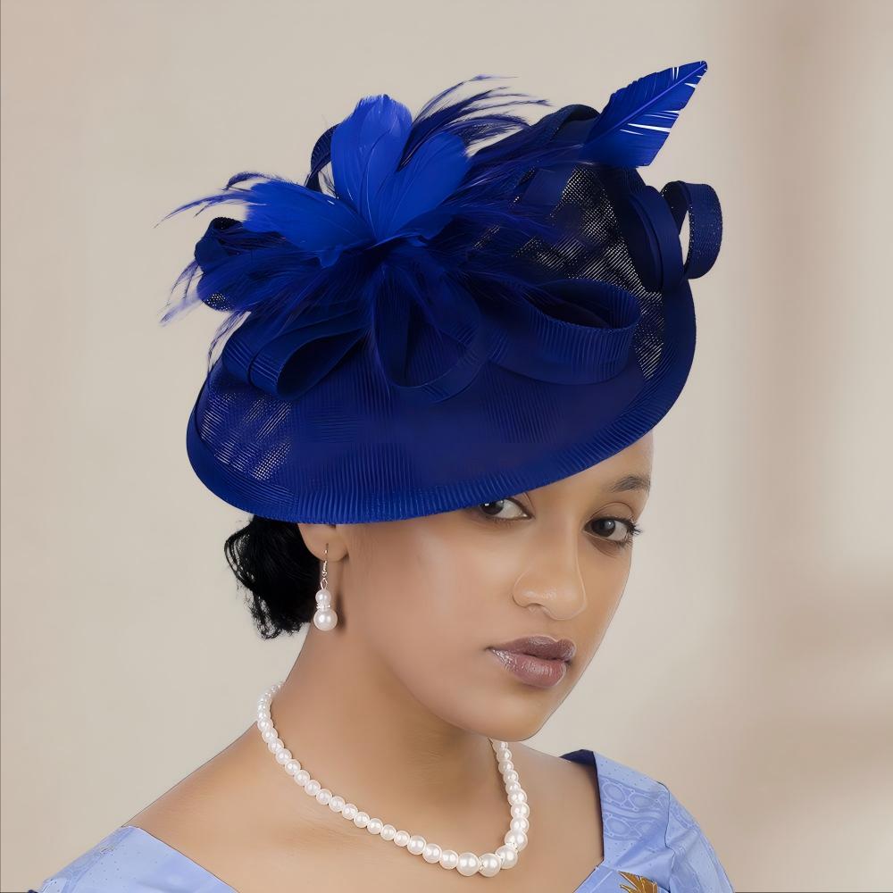 Royal Blue Feather Bow Pillbox Fascinator Hat
