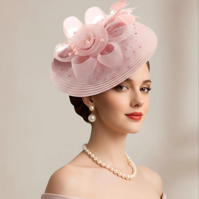 Dusty Pink Organza Flower Church Wedding Fascinator