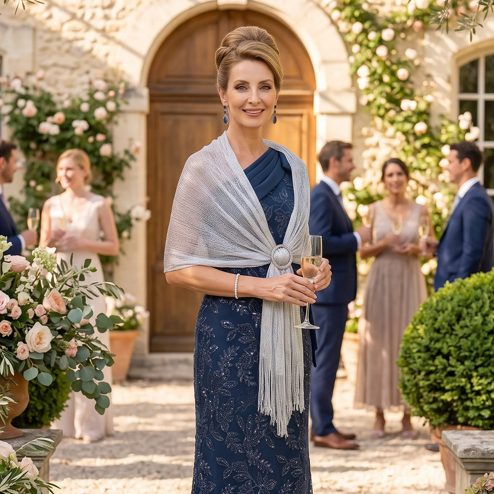 Lurex Fabric Shawl Wrap for Mother of the Bride Sheer Cape