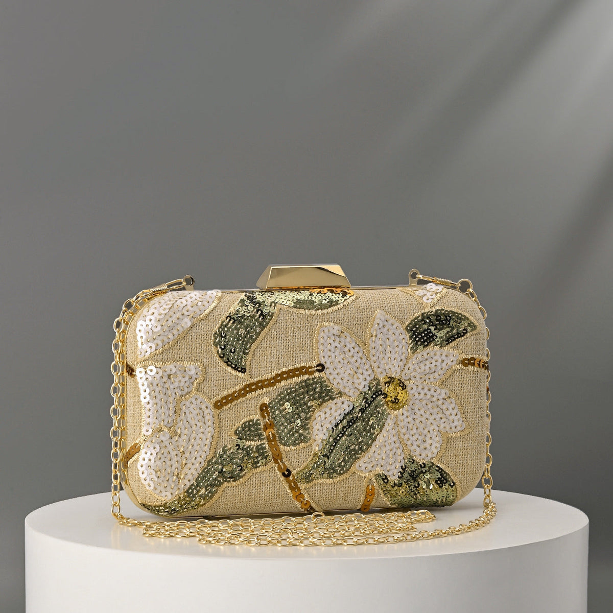 Women's Sequin Leaf Embroidered Geometric Fashion Hand Bags