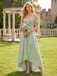 Chiffon A Line Off the Shoulder Bridesmaid Dresses with Ruches