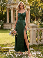 Chiffon Sheath Floral Cowl Neck Bridesmaid Dresses with Slit