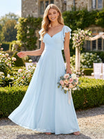 Chiffon A Line V Neck Bridesmaid Dresses with Ruched