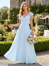Chiffon A Line V Neck Bridesmaid Dresses with Ruched