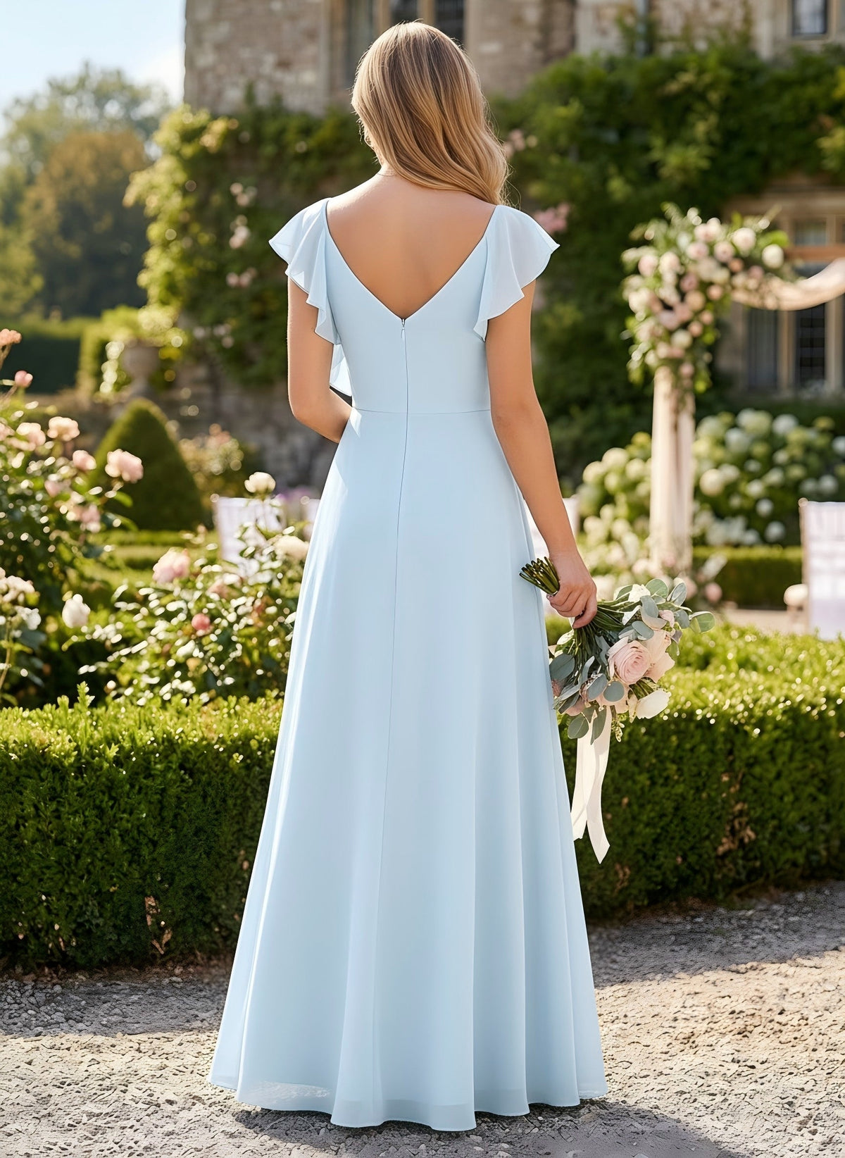 Chiffon A Line V Neck Bridesmaid Dresses with Ruched
