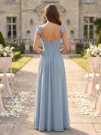 Chiffon A Line Corset Bridesmaid Dresses with Slit