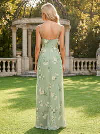 Chiffon Sheath Floral Bridesmaid Dresses with Slit