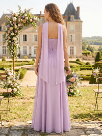 Chiffon A Line Cowl Neck Bridesmaid Dresses with Scarf