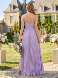 Chiffon Spaghetti Straps A Line Ruched Bridesmaid Dresses with Slit
