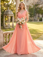 Chiffon V Neck A Line Sleeveless Ruched Bridesmaid Dresses