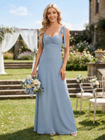Chiffon Spaghetti Straps Mermaid Bridesmaid Dresses with Bow