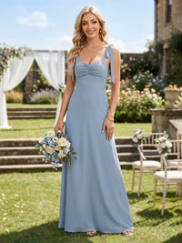 Chiffon Spaghetti Straps Mermaid Bridesmaid Dresses with Bow