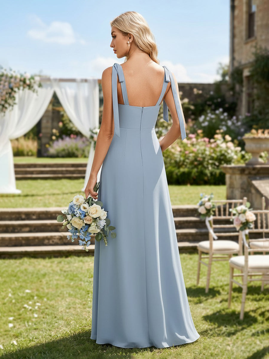 Chiffon Spaghetti Straps Mermaid Bridesmaid Dresses with Bow