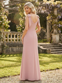 Chiffon V Neck Sleeveless Mermaid Bridesmaid Dresses with Bow