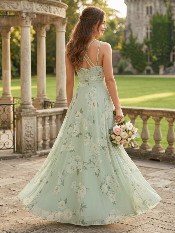Chiffon A Line Halter Floral Bridesmaid Dresses