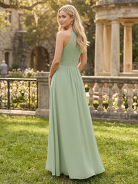 Chiffon Halter A Line Floor Length Bridesmaid Dresses