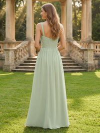 Chiffon Ruffle A Line Ruched Floor Length Bridesmaid Dresses with Slit