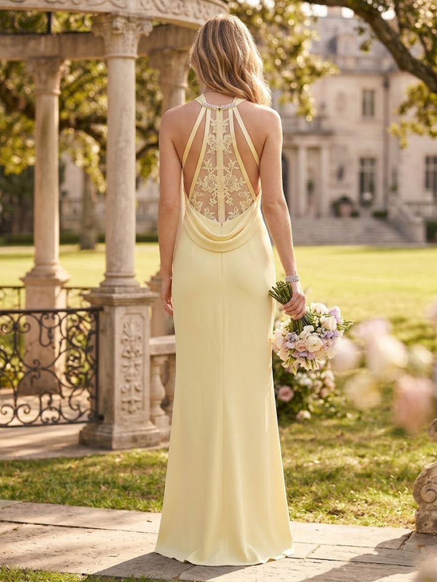 Mermaid Satin Halter Sleeveless Long Bridesmaid Dresses