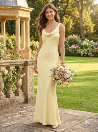 Mermaid Satin Cowl Neck Sleeveless Long Bridesmaid Dresses
