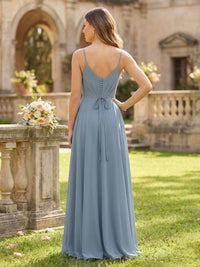 A Line Chiffon V Neck Sleeveless Long Bridesmaid Dresses with Pockets