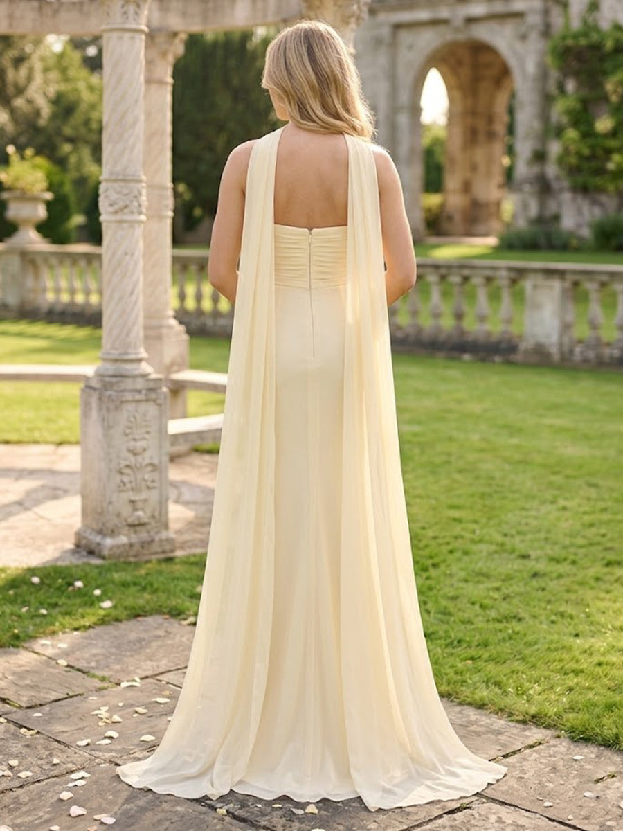 Mermaid Strapless Sleeveless Long Bridesmaid Dresses with Scarf