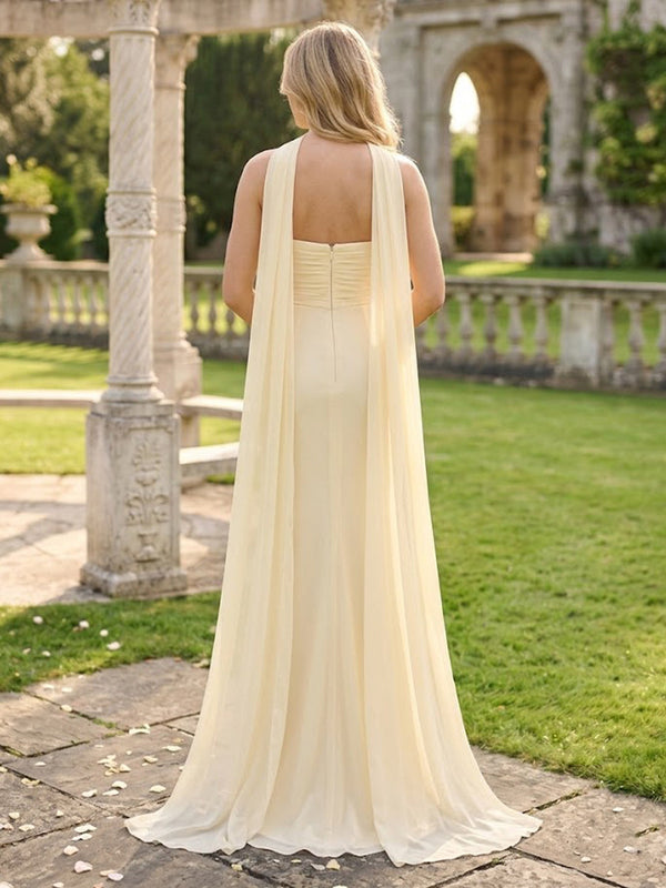 Mermaid Strapless Sleeveless Long Bridesmaid Dresses with Scarf