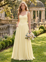 A Line Sweetheart Sleeveless Long Bridesmaid Dresses with Pockets