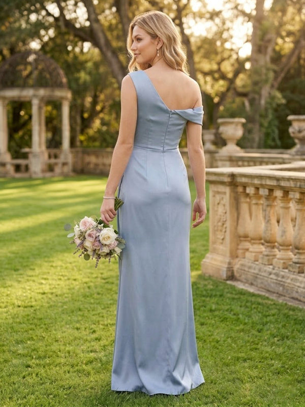 Satin Mermaid One Shoulder Sleeveless Long Bridesmaid Dresses