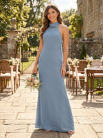 Chiffon Mermaid High Neck Sleeveless Long Bridesmaid Dresses