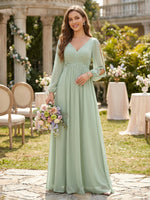 Chiffon A Line V Neck Long Sleeves Bridesmaid Dresses
