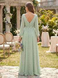 Chiffon A Line V Neck Long Sleeves Bridesmaid Dresses