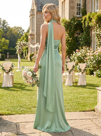 Mermaid One Shoulder Sleeveless Long Bridesmaid Dresses with Scarf