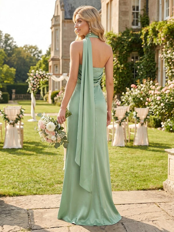 Mermaid One Shoulder Sleeveless Long Bridesmaid Dresses with Scarf