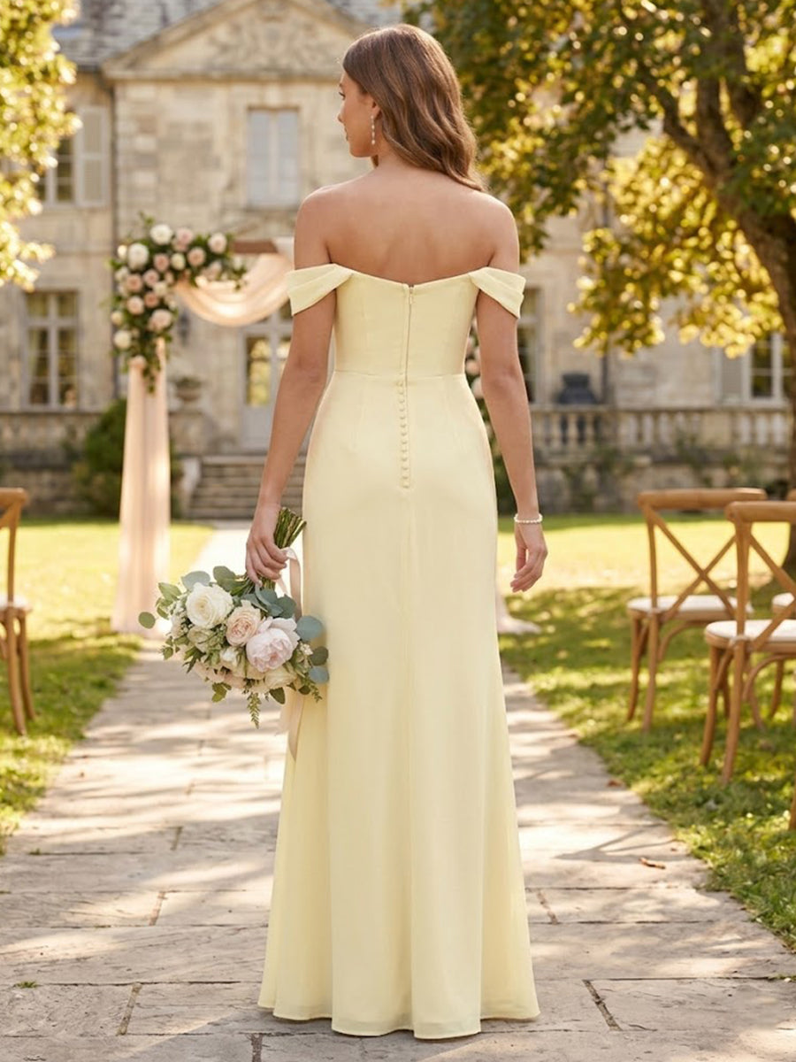 Mermaid Off Shoulder Sleeveless Long Bridesmaid Dresses with Slit