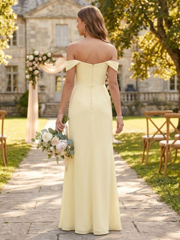 Mermaid Off Shoulder Sleeveless Long Bridesmaid Dresses with Slit