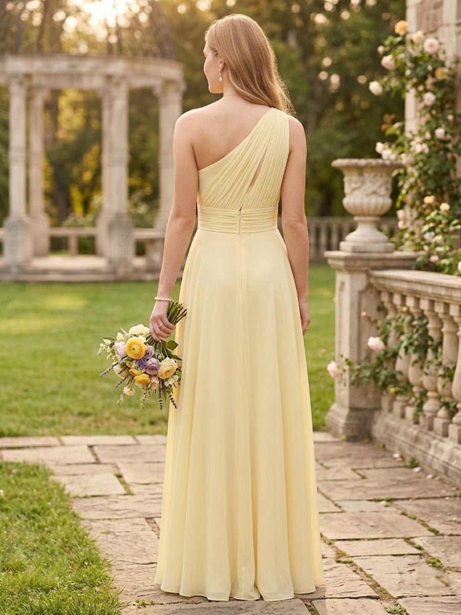 Chiffon A Line One Shoulder Long Bridesmaid Dresses