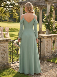 Chiffon A Line Long Sleeves Long Bridesmaid Dresses with Straps