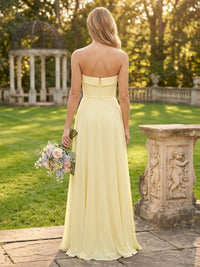 Chiffon A Line Strapless Long Bridesmaid Dresses