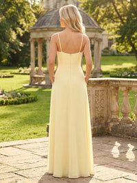 Chiffon A Line Spaghetti Straps Long Bridesmaid Dresses with Slit