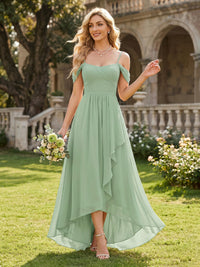 Chiffon A Line Off Shoulder High Low Long Bridesmaid Dresses