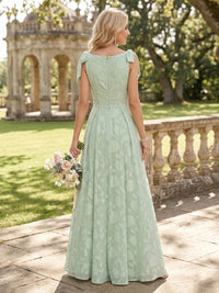 Chiffon A Line Cowl Neck Long Bridesmaid Dresses with Floral Print