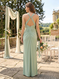 Satin Mermaid Halter Long Bridesmaid Dresses