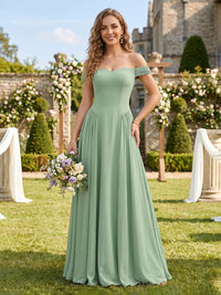 Chiffon A Line Sweetheart Off Shoulder Long Bridesmaid Dresses