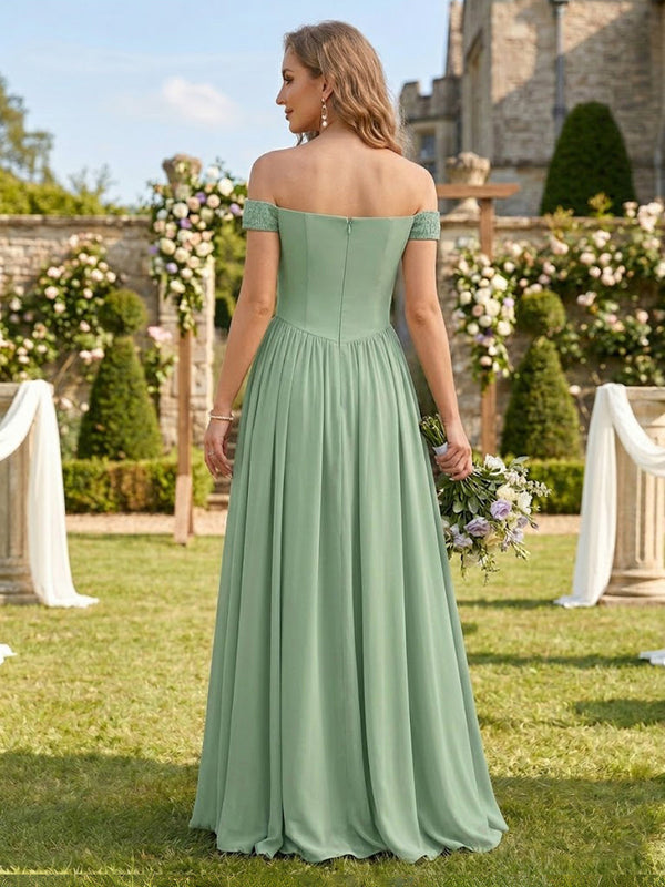 Chiffon A Line Sweetheart Off Shoulder Long Bridesmaid Dresses